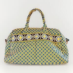Vera Bradley Weekender Travel Bag Blue Yellow Floral Quilted Duffel Tote 20 Inch